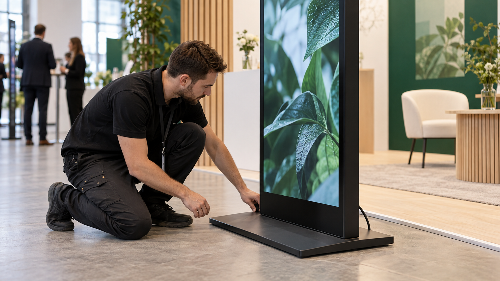 Technik kontroluje základnu a zapojení digitálního panelu.