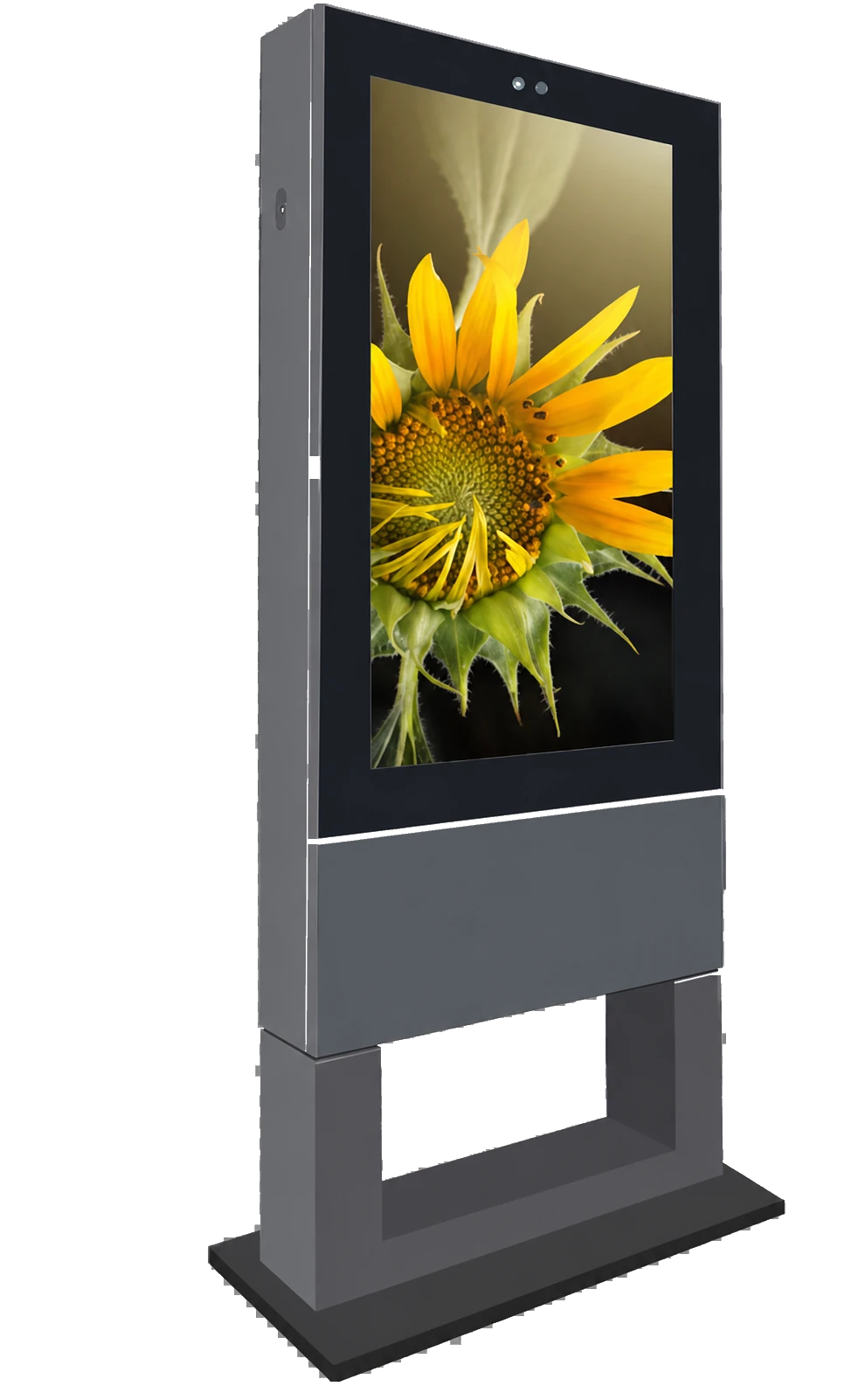 Luxury Outdoor 55″ – exteriér digitální panel se slunečnicí na displeji